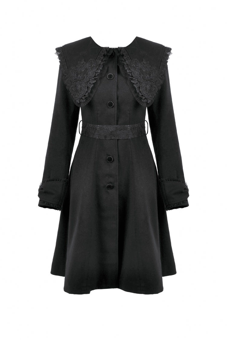 Black Floral Embroidered Peter Pan Collar Long Sleeves Bowknot Women's Gothic Coat - Product - 3