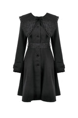 Black Floral Embroidered Peter Pan Collar Long Sleeves Bowknot Women's Gothic Coat - Product - 3