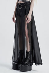 Fake Two Pieces PU Leather Stitching Sheer Women's Steampunk Skirt 2 Colors - Product - 9