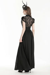 Black High Waisted Heart Embroidered Lace Women's Gothic Maxi Skirt - Product - 11