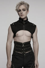 Black Stand Collar Sleeveless Rivet Zipper Men's Punk Cape - Black - 1