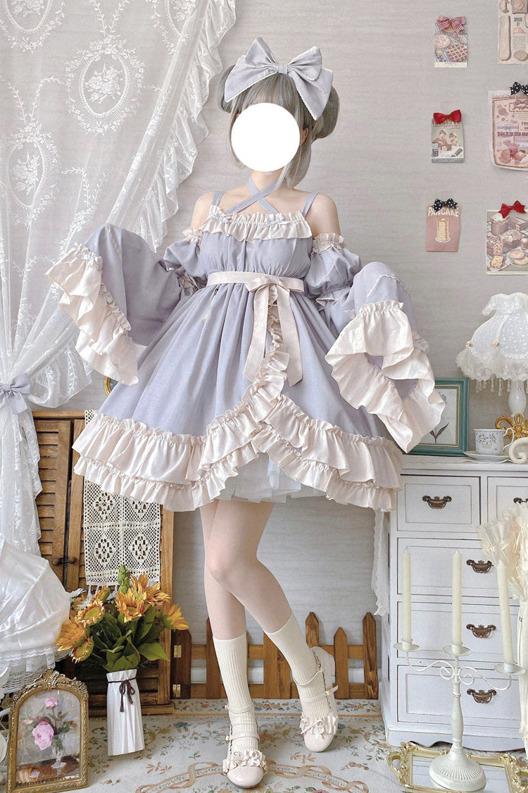 Grey [Monet Estate] Sleeveless High Waisted Ruffle Bowknot Asymmetric Sweet Lolita Jsk Dress - Product - 6
