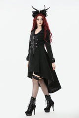 Black Lapel Collar Long Sleeves Lace-Up Irregular Bouble-breasted Buckle-up Women's Gothic Coat - Product - 4