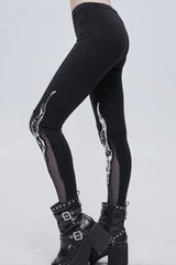 Black Gothic Stretch Knitted Fabric Spliced Mesh Devil Sheep Head Pattern Printing Women's Leggings - Product - 4