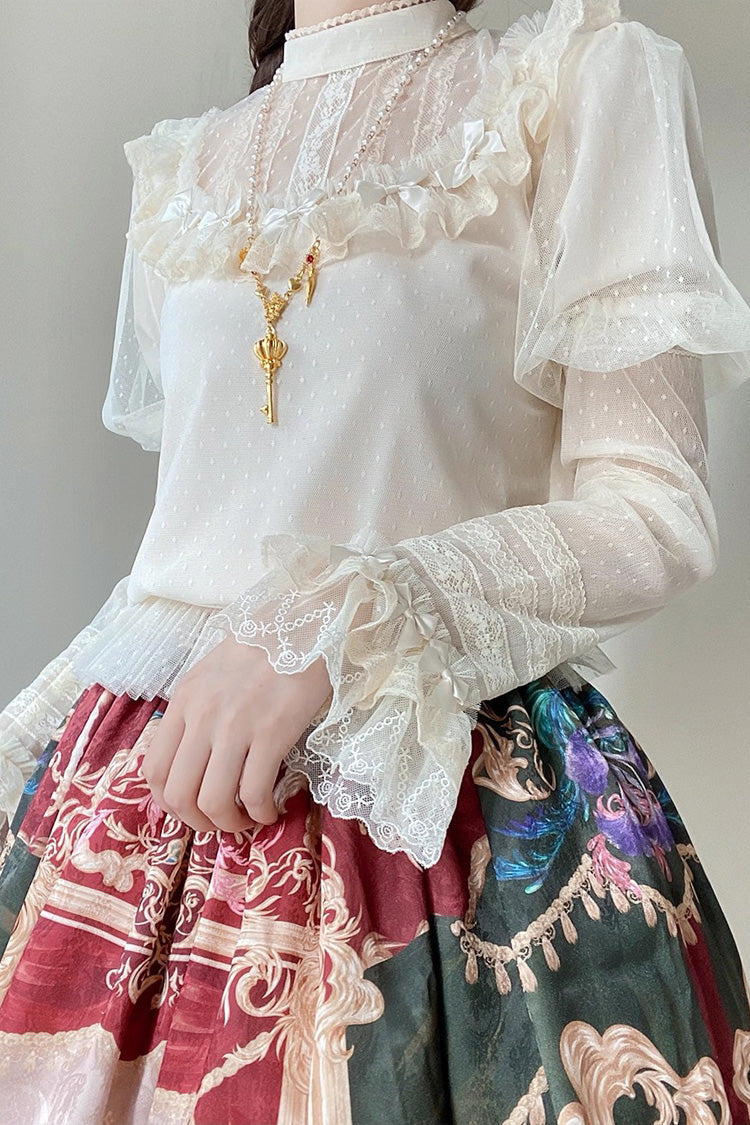 Ivory [Kaleidoscope of Dreams] Stand Collar Long Sleeves Ruffle Sweet Lolita Blouse - Ivory - 1