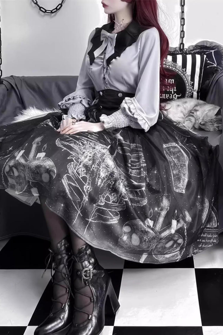 Black Print Halloween Classic Gothic Punk Elegant Lolita Skirt Set - Product - 6