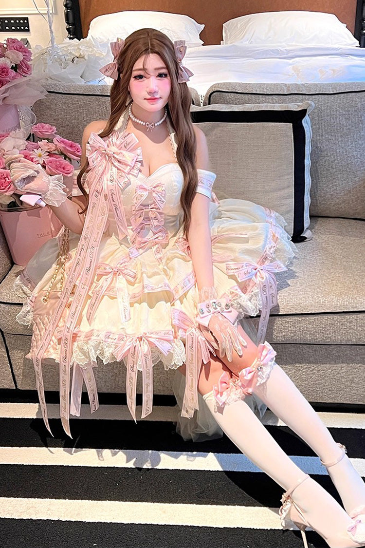 Pink [Young Lady] Halterneck Sleeveless Multi-Layered Ruffle Bowknot Elegant Princess Sweet Lolita Dress - Product - 7