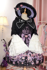 Purple [Devil Cat] Print Ruffle Bowknot Lace Gothic Lolita Jsk Dress (Plus Size Support) - Product - 7