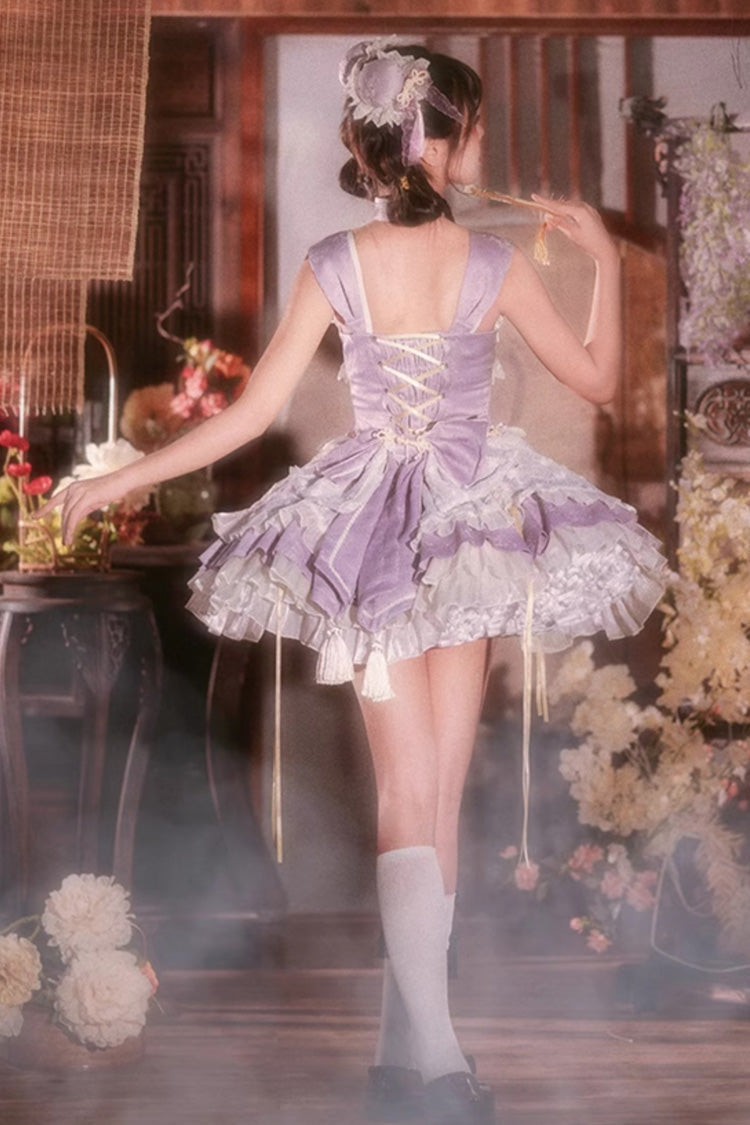 Purple White Pear Dream Multi-layer Ruffle Lace Sweet Chinese Style Princess Lolita Jsk Dress - Product - 5