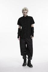 Black Lapel Collar Short Sleeves Studded Men's Punk Skull Handsome Cool Shirt - Product - 4