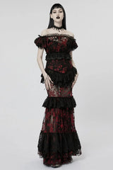 Off Shoulder Ruffle Stitching Lace Sheer Womens Gothic T-Shirt 2 Colors - Product - 8