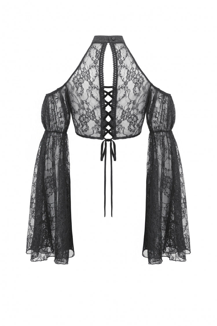Black Off Shoulder Long Puff Sleeves Cut-Out Lace Women's Gothic Cape - Product - 15