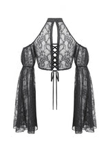 Black Off Shoulder Long Puff Sleeves Cut-Out Lace Women's Gothic Cape - Product - 15