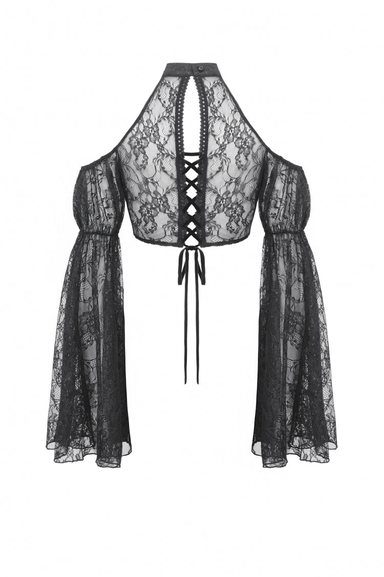 Black Off Shoulder Long Puff Sleeves Cut-Out Lace Women's Gothic Cape - Product - 15