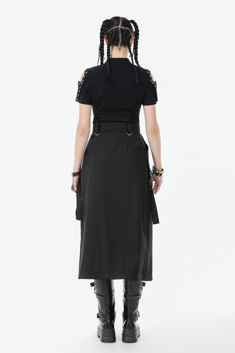 Black Women's Punk Metal Chain Belt Skirt with Straps - Product - 4