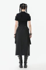 Black Women's Punk Metal Chain Belt Skirt with Straps - Product - 4