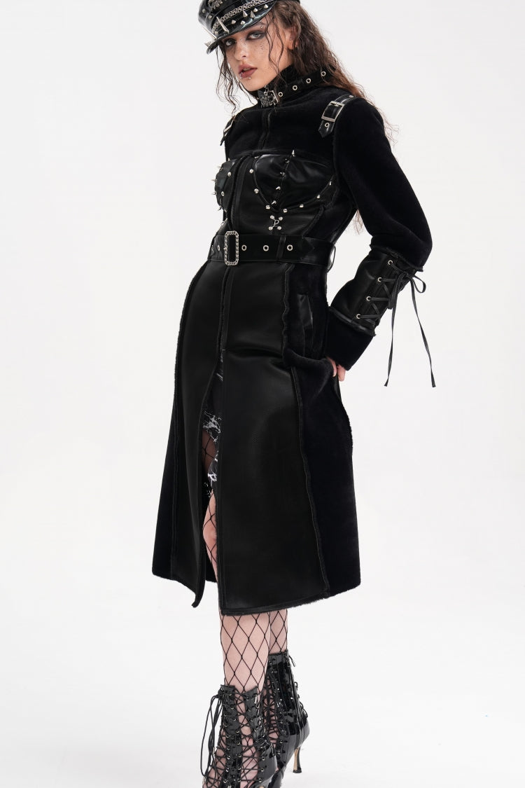 Black Women's Buckle-up Studs Eyelets Gothic Coat - Product - 9