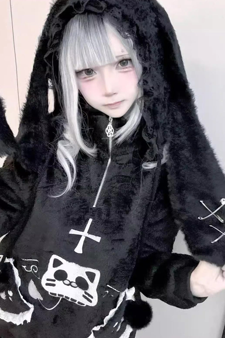 [Lop-eared Rabbit] Long Rabbit Ears Jirai Kei Lolita Knitted Hat - Product - 5