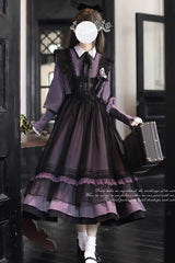 Black [Witch Academy] Double-Layered Ruffle Embroidery Bowknot Mesh Sweet Elegant Lolita Jumper Dress - Product - 7