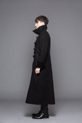 Black Detachable One Sided Shawl Double Sided Woollen Thick Mens Punk Long Coat - Product - 7