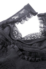 Black Off Shoulder Halterneck Sleeveless Irregular High Low Multi-Layered Lace Women's Gothic Dress - Product - 14