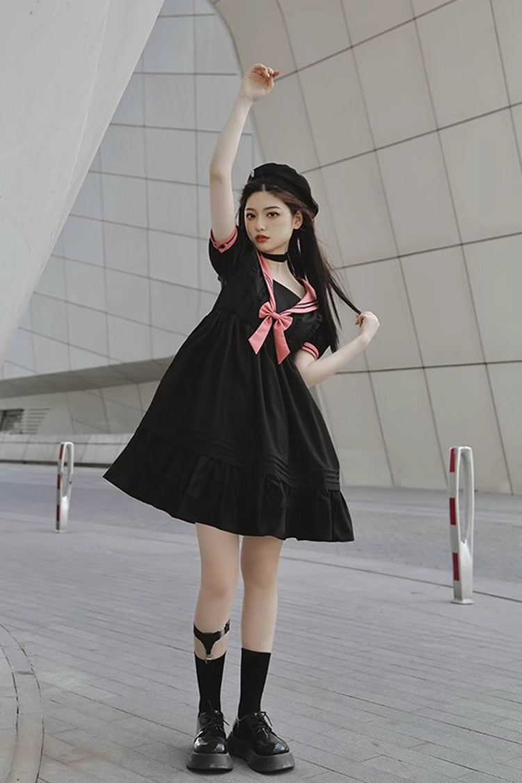 Black Voyage To Atlantis Navy Style Short Sleeves Ruffle Gothic Lolita Dress - Product - 5