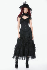 Black Sleeveless Lace Irregular Lace-Up Women's Gothic Underbust Corset - Product - 9