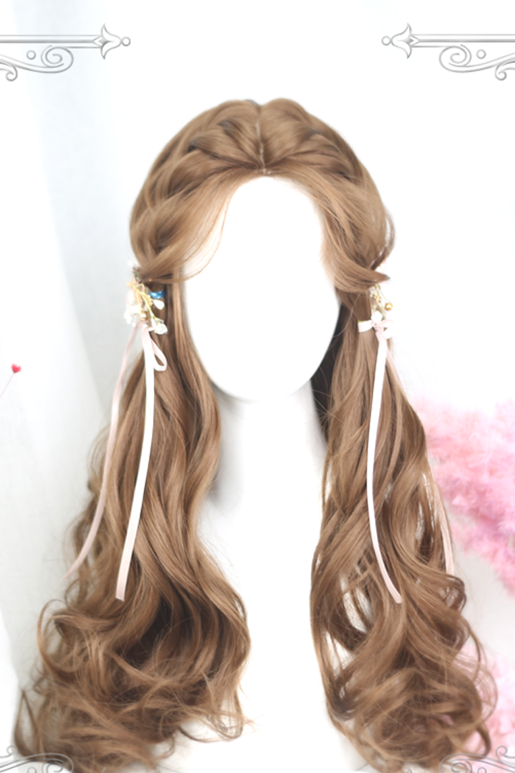 Brown Centre Parting Honey Pudding Long Curly Hair Classic Lolita Wigs - Product - 2