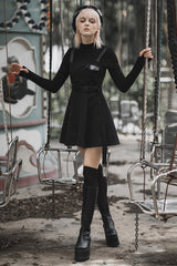 Black High Waist Belted PU Leather Strap Irregular Women's Steam Punk Dress - Product - 4