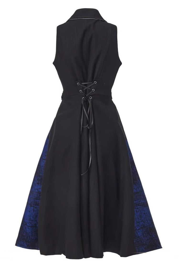 Black/Blue Sleeveless Zippered Ouji Fashion Gothic Vintage Elegant Prince Lolita Long Coat - Product - 3