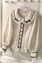 Ivory Peter Pan Collar Long Sleeves Ruffled Bow Lace Sweet Lolita Blouse - Product - 4