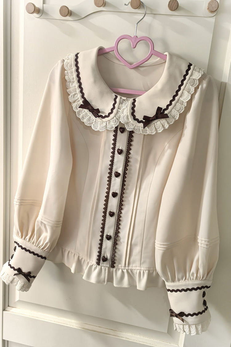 Ivory Peter Pan Collar Long Sleeves Ruffled Bow Lace Sweet Lolita Blouse - Product - 4