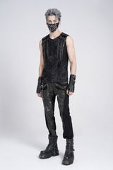 Black Sleeveless Eyelet Strap Distressed Men's Gothic Vest - Product - 9