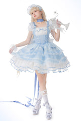 Blue Multi-layer Ruffle Bowknot Lace-Up Ballet Style Sweet Princess Lolita Tiered Dress - Product - 2