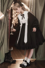 Black Long Sleeves Ruffle Bowknot Classic Gothic Elegant Nun Lolita Dress - Product - 10