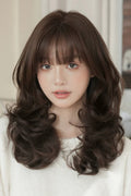 Black Brown Full Air Bangs Multi-Layered Sweet Daily Lolita Length Wig front view