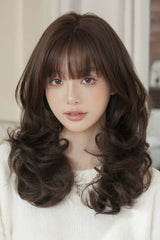Black Brown Full Air Bangs Multi-Layered Sweet Daily Lolita Length Wig - Black-Brown - 1