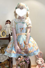 Kawaii Bears Sunflower Print Multi-Color Bowknot Sweet Lolita Strap Dress - Product - 4
