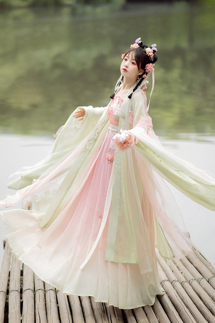 Original Chinese Han Elements Ancient Double Layer Long Sleeves Sweet Hanfu Dress Full Set - Product - 11