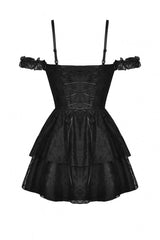 Dark Red Off Shoulder Lace-Up Double-Layered Floral Lace Women's Gothic Sexy Slip Dress - Product - 15