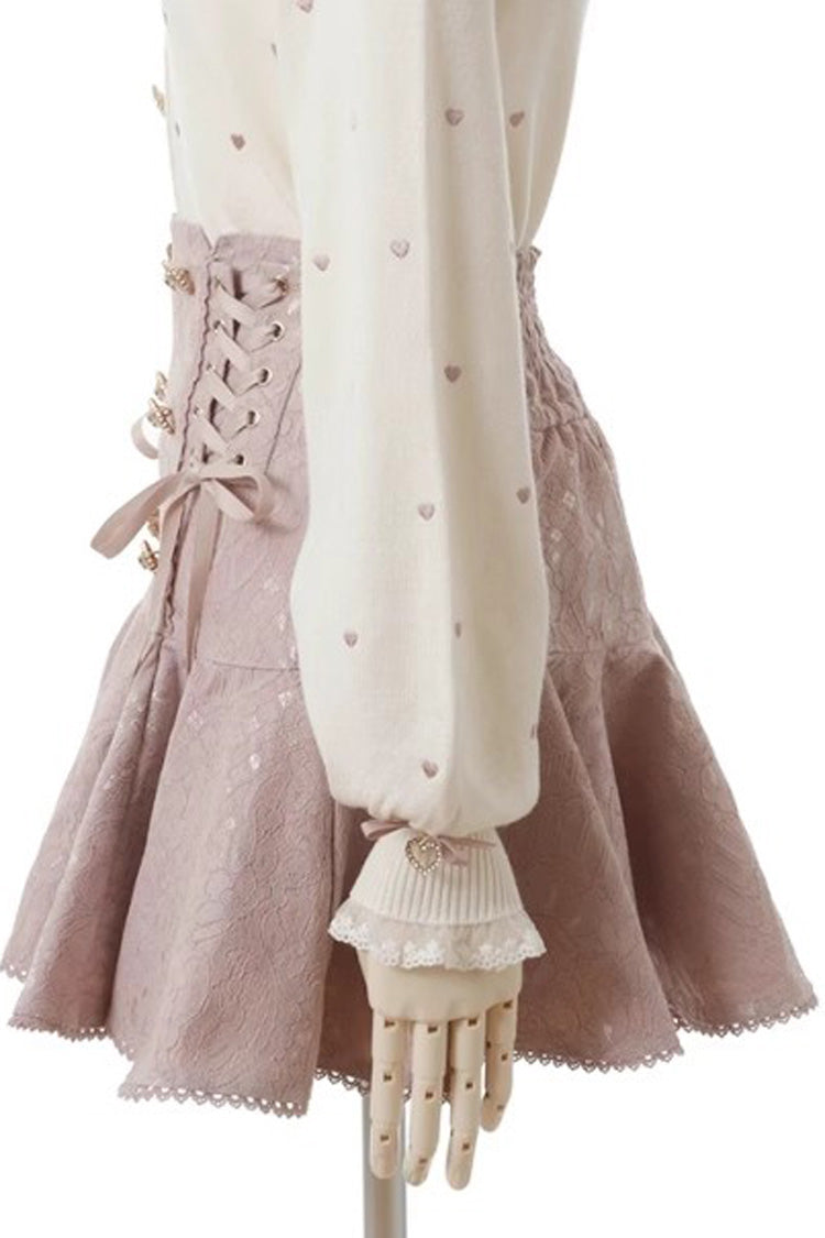Pink Japanese Bowknot Double Breasted  Lace-Up Sweet Jirai Kei Skirt - Product - 2