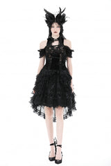 Black Women's Gothic Princess Multi-Layered Ruffled Lace High-Low Skirt - Product - 5