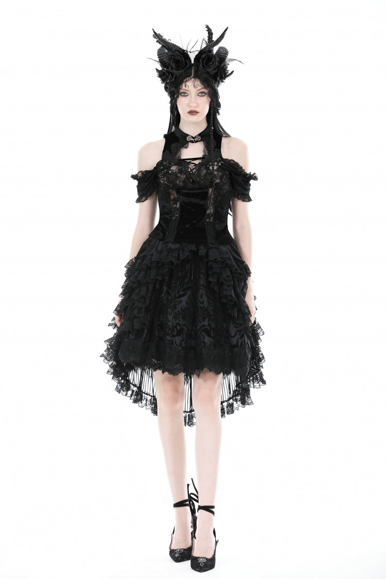 Black Women's Gothic Princess Multi-Layered Ruffled Lace High-Low Skirt - Product - 5