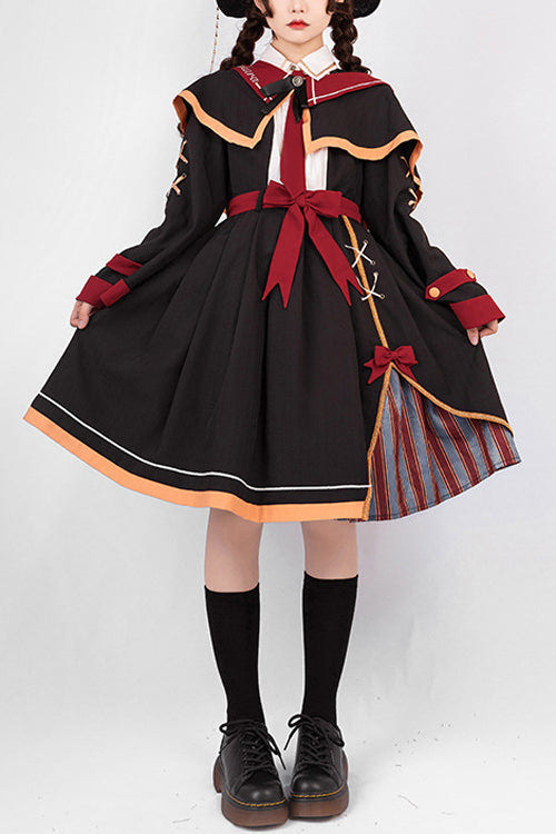 Black High Waist Magic Sweet Lolita OP Dress With Cloak - Black - 1