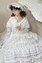 White [Layered Buttercream Frosting] Short Sleeves Ruffle Bowknot Lace Sweet Lolita Dress - Product - 7