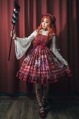 Red [Little Witch] Sleeveless Print Ruffle Bowknot Sweet Elegant Lolita Jsk Dress - Product - 9