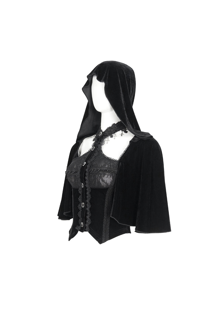 Black Stitching Lace Hooded Women's Gothic Cloak - Product - 8