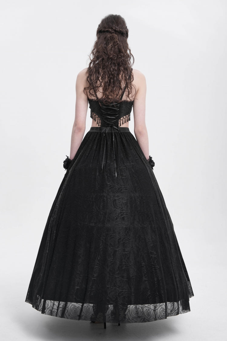 Black Jacquard Floral Embroidery Lace Ripped Women's Gothic Party Slip Dress - Product - 3