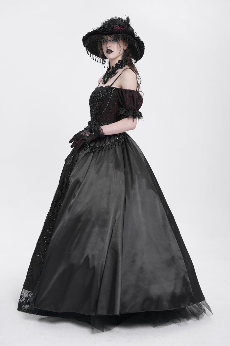 Black Off Shoulder Short Sleeves Jacquard Cardigan Stitching Lace Women's Gothic Dress - Product - 7