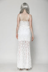 White Sleeveless Pleated Lace Women's Gothic Slip Dress Wedding Dress - Product - 4